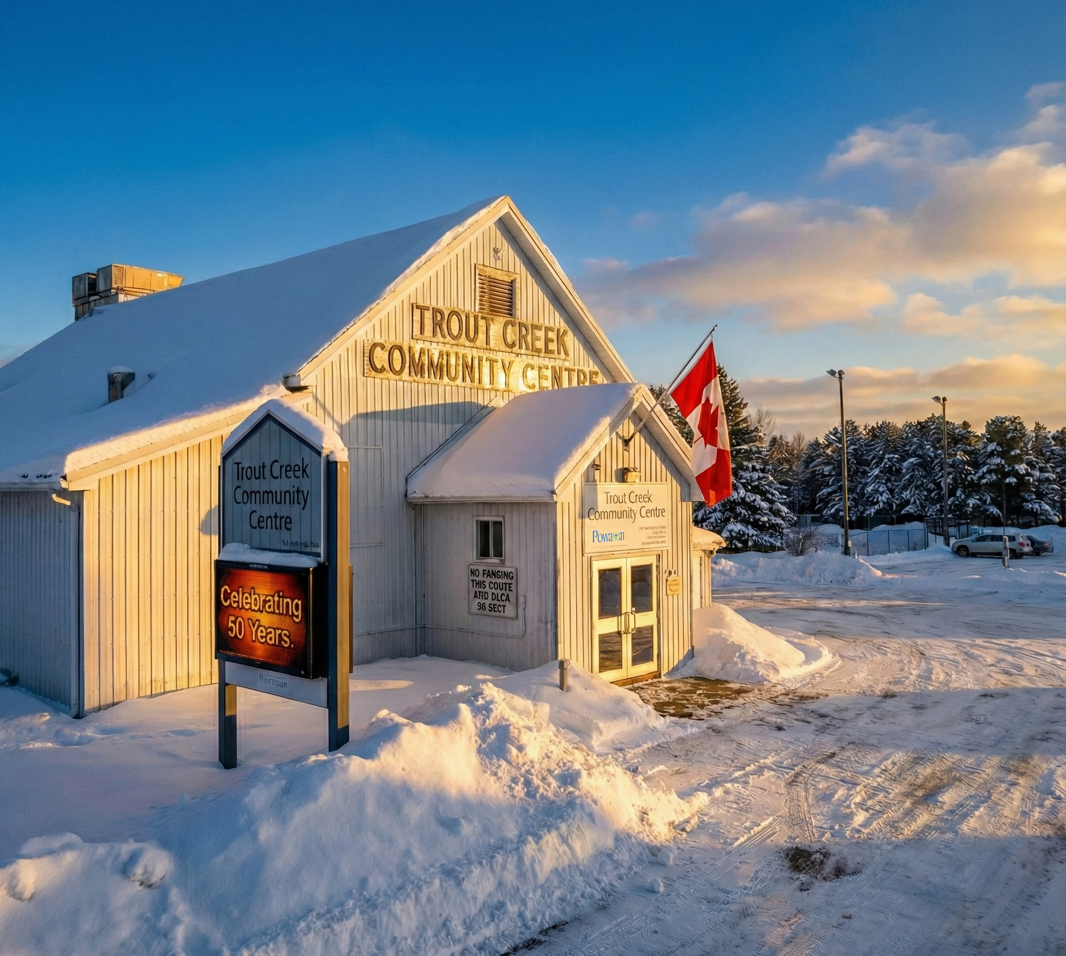 Trout Creek Community Centre exterior with Canadian flag